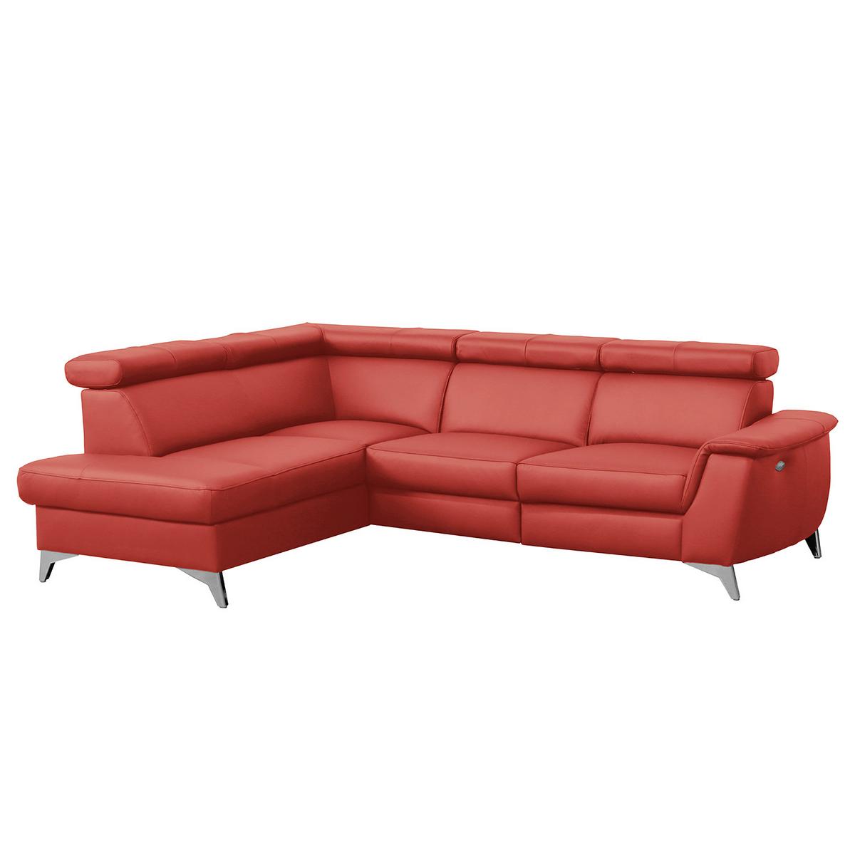 Ecksofa Lince Rot S: 197x257 Cm - Chromfarben/Rot, Design, Leder/Textil (197/257cm) - Livetastic