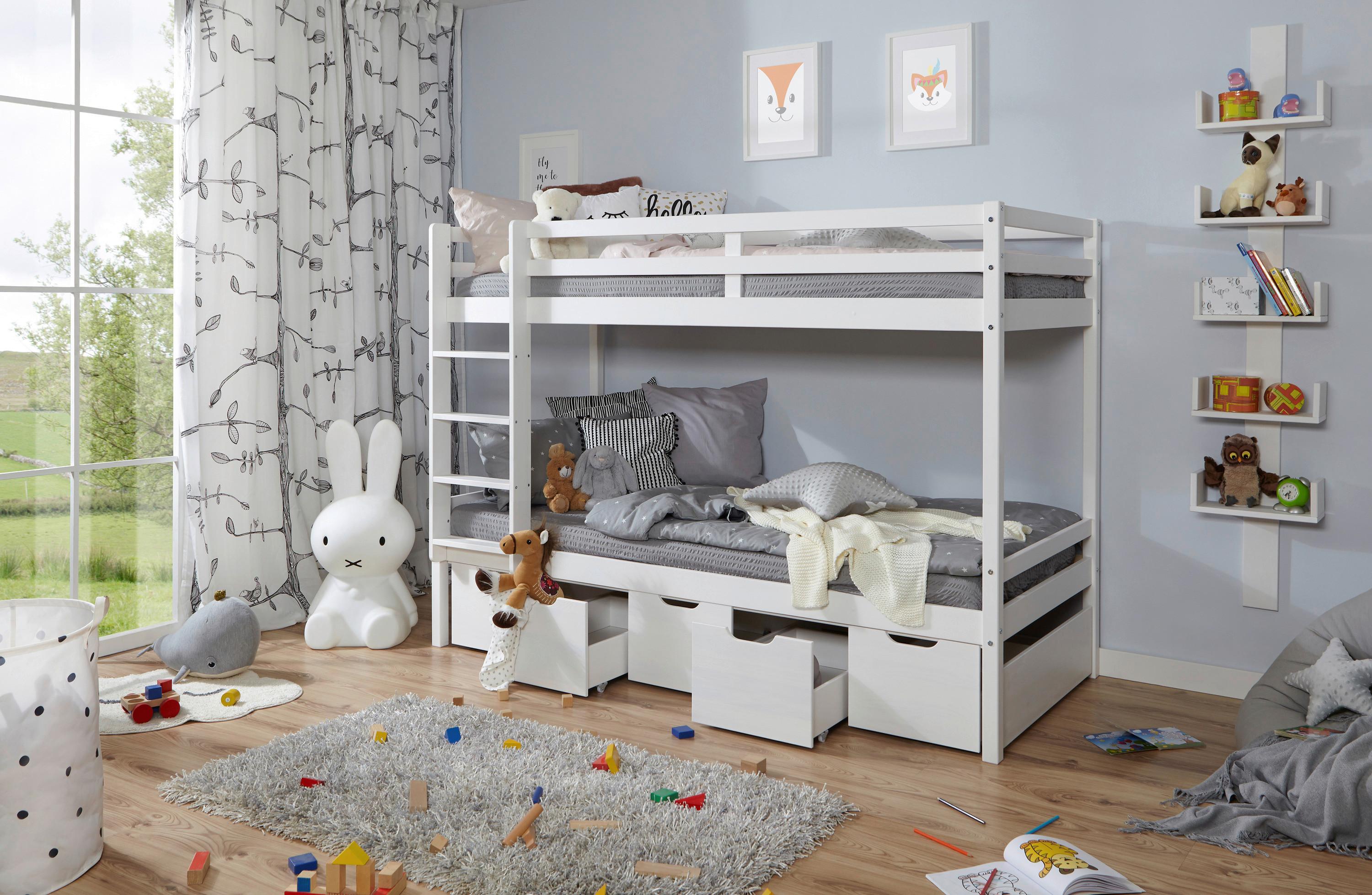 Etagenbett Finn Weiß Kiefer Massiv mit Leiter - MODERN (90/200cm) - MID.YOU