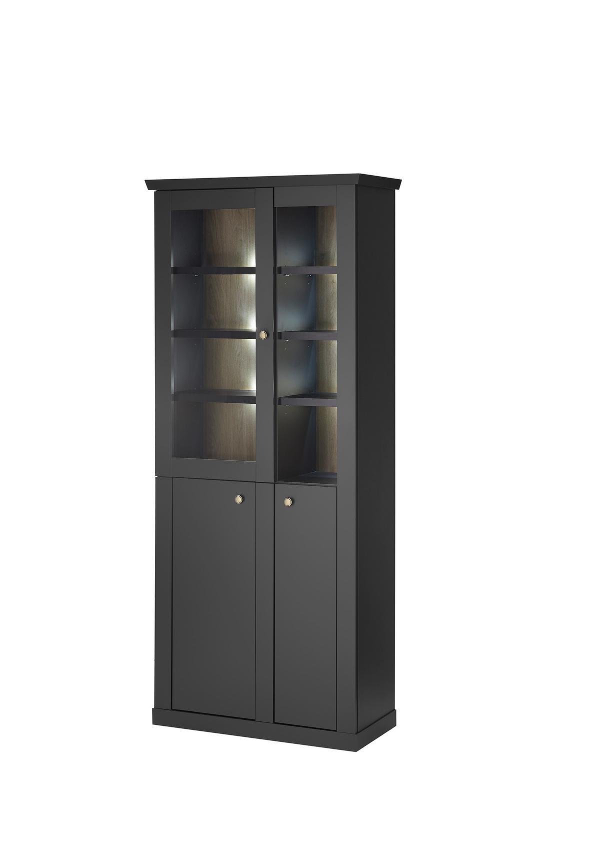 Vitrine Lincoln Schwarz/Eichefarben B: 86cm - Eichefarben/Schwarz, Design, Holzwerkstoff (86/200/39cm) - MID.YOU