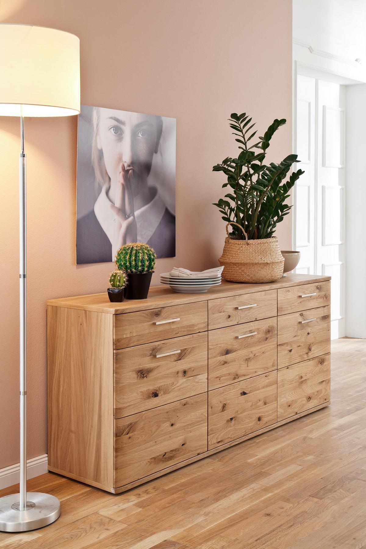 Sideboard Santori Eiche teilmassiv - Eichefarben/Schwarz, Design, Holz/Holzwerkstoff (180/78/44cm) - Livetastic