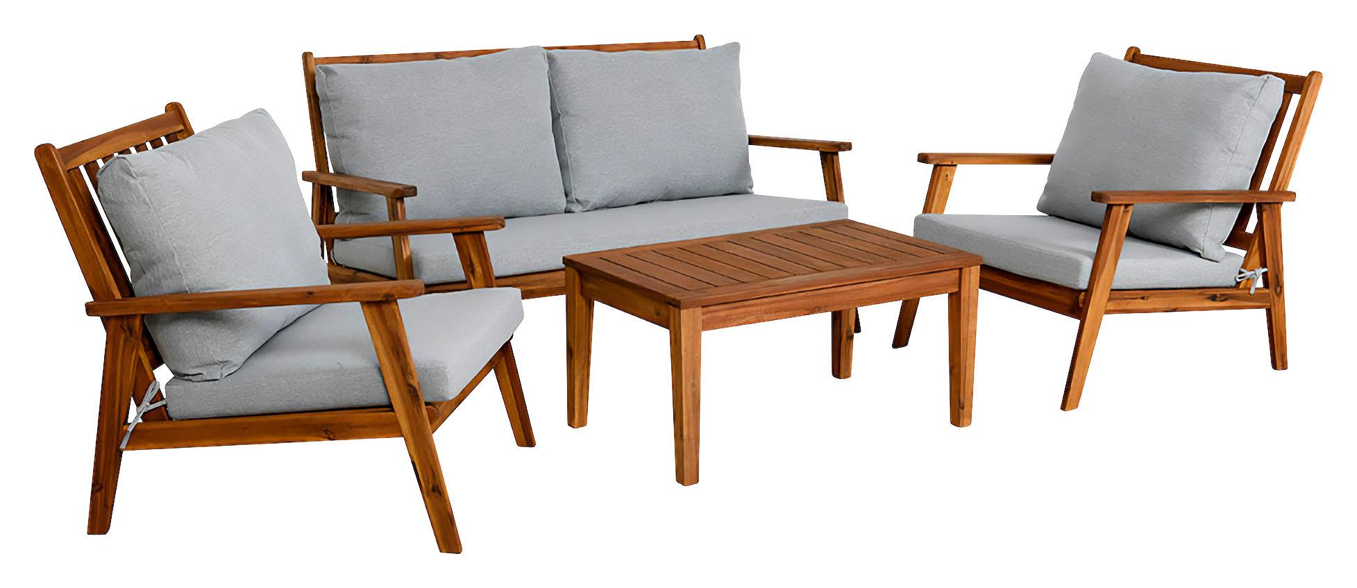 Loungegarnitur La Palma - Hellgrau/Akaziefarben, MODERN, Holz/Textil - Gardenson