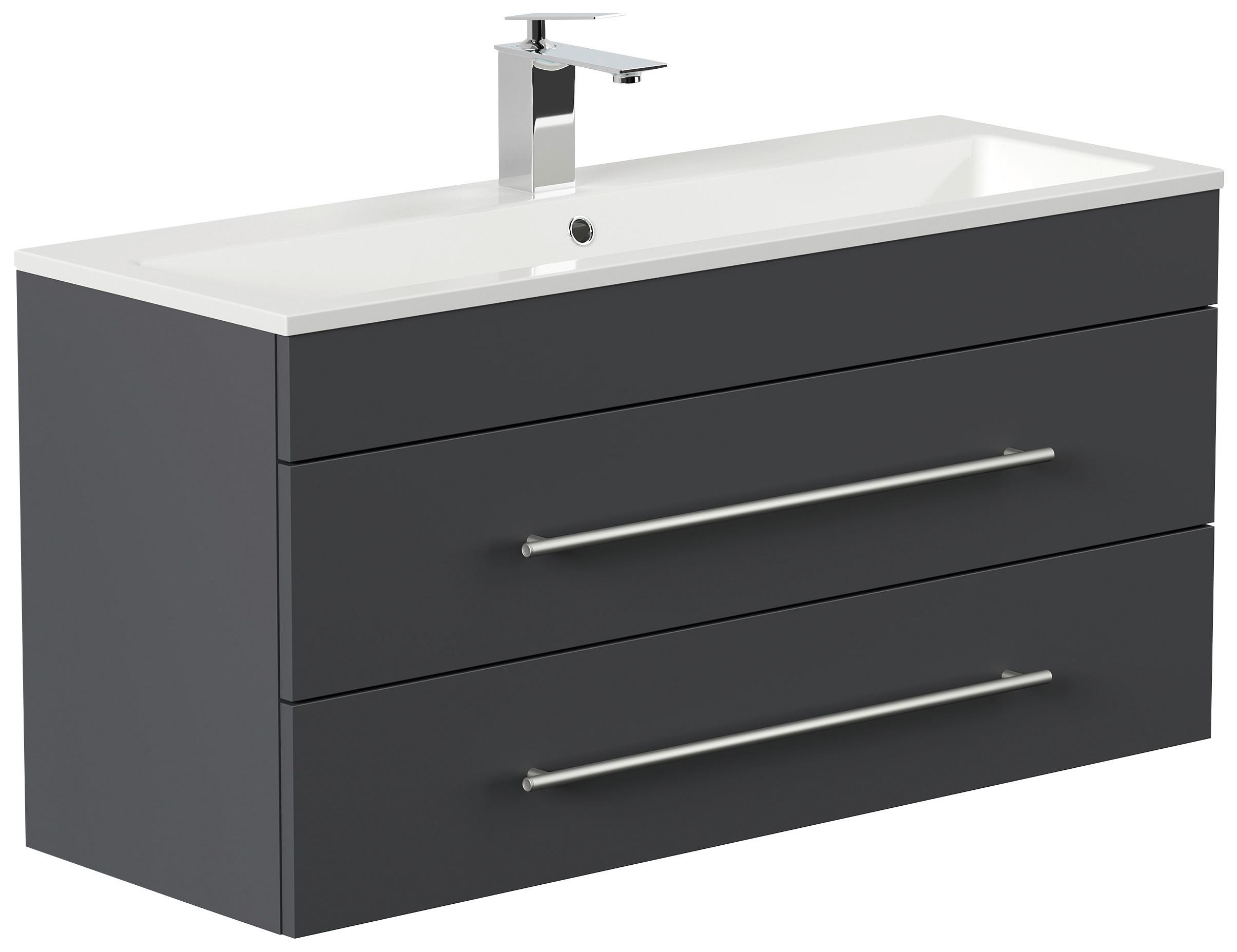 Badezimmer Portus Graphitfarben B: 100 Cm - Graphitfarben/Weiß, MODERN, Keramik/Holzwerkstoff (100cm) - MID.YOU