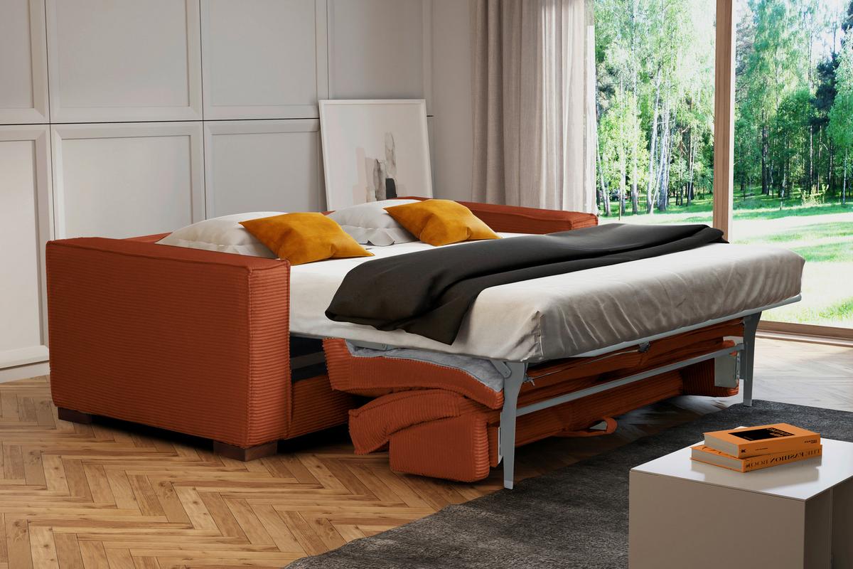 Schlafsofa Texas Rostfarben Cord, B: 203 cm - Rostfarben/Dunkelbraun, Design, Textil (203/85/99cm) - MID.YOU