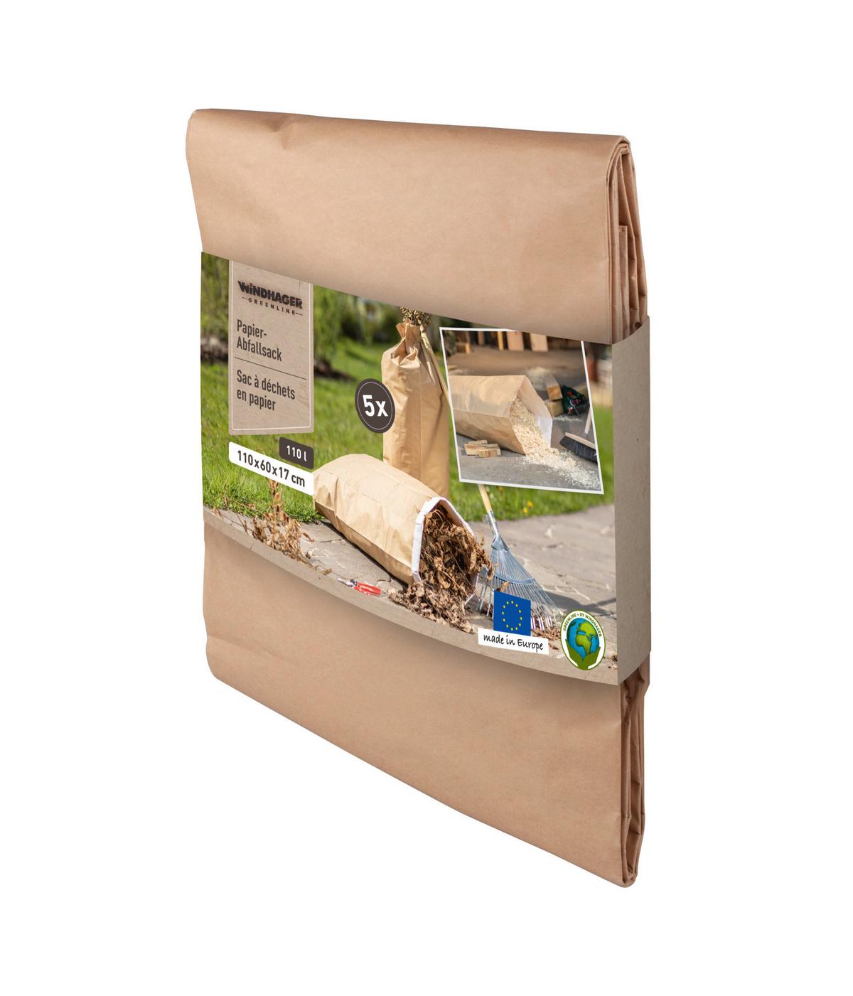 Papier Abfallsack, 5-er Pack 110 Liter - Naturfarben, Basics, Papier (60/110/17cm) - Windhager