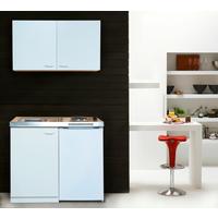 Miniküche M. Kühlschrank + Kochfeld 100 Cm Weiß Dekor - Weiß, MODERN, Holzwerkstoff/Metall (100cm) - Respekta