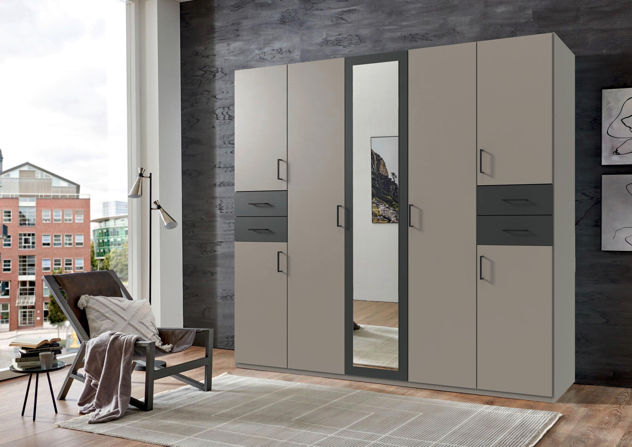 Drehtürenschrank Vegas Sahara/Graphit/Grau B: 225 cm - Graphitfarben/Grau, Basics, Glas/Holzwerkstoff (225/208/58cm) - MID.YOU