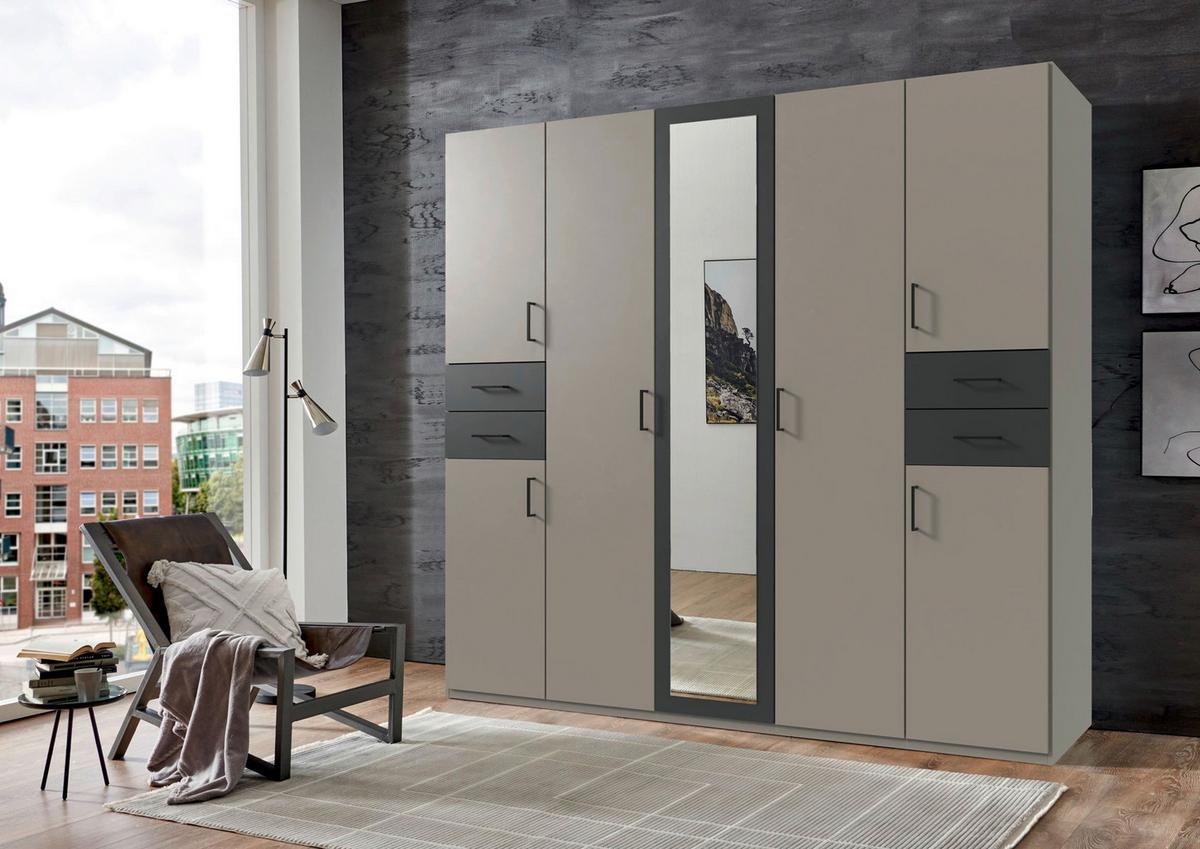 Drehtürenschrank Vegas Sahara/Graphit/Grau B: 225 cm - Graphitfarben/Grau, Basics, Glas/Holzwerkstoff (225/208/58cm) - MID.YOU