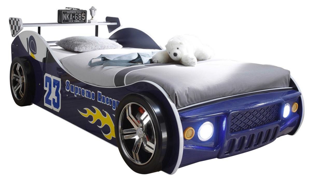 Autobett Energy Rennwagen 90x200 cm Blau + Beleuchtung - Blau, Basics, Holzwerkstoff (90/200cm)