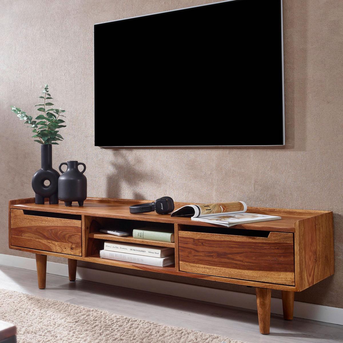Nízka komoda z masívneho dreva š: 145cm - farba indického palisandra, Modern, drevo (145/43/35cm) - MID.YOU
