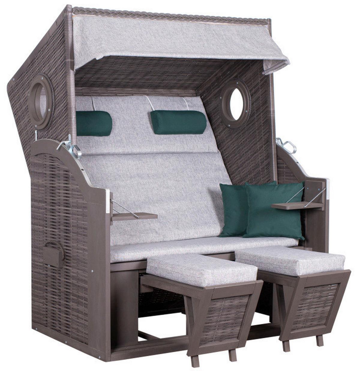 Strandkorb Ostsee Wave 2-Sitzer, Grau, Grün - Grau/Grün, Basics, Holz/Kunststoff (140/160/80cm) - Gardenson