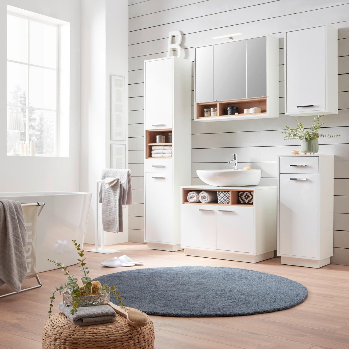 SKŘÍŇKA POD UMYVADLO MILANO - bílá/barvy chromu, Moderní, kov/kompozitní dřevo (80/64/40cm)