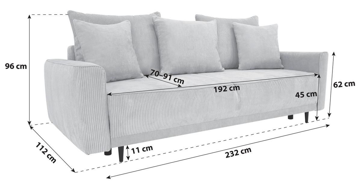 Schlafsofa Larisa Beige B: 232 cm - Beige/Schwarz, MODERN, Textil (232/96/112cm) - MID.YOU