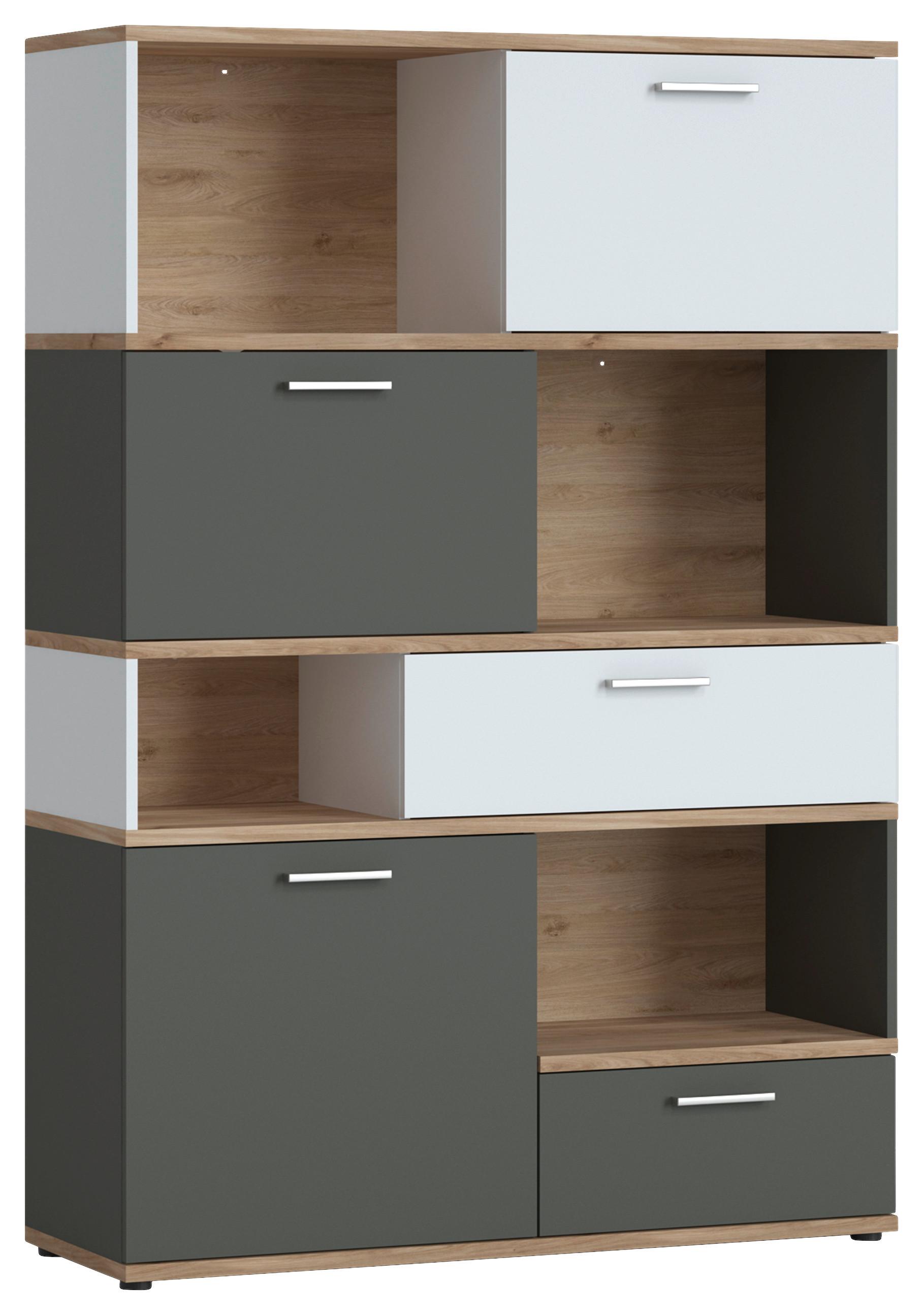 Regál TWENTY dekor bílá/grafit/dub - bílá/barvy dubu, Moderní, kompozitní dřevo/plast (115/168/40cm) - Modern Living