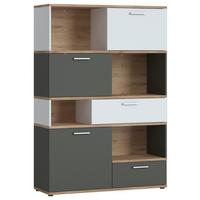 Regál TWENTY dekor bílá/grafit/dub - bílá/barvy dubu, Moderní, kompozitní dřevo/plast (115/168/40cm) - Modern Living
