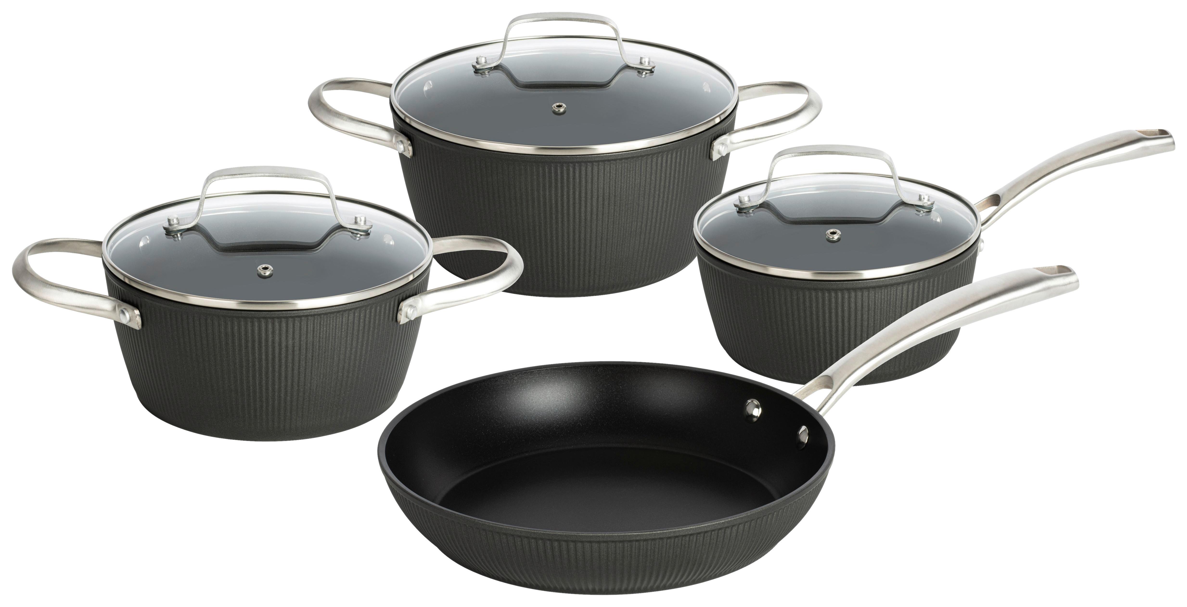 Kochtopfset Valeria - Klar/Schwarz, MODERN, Glas/Metall - James Wood