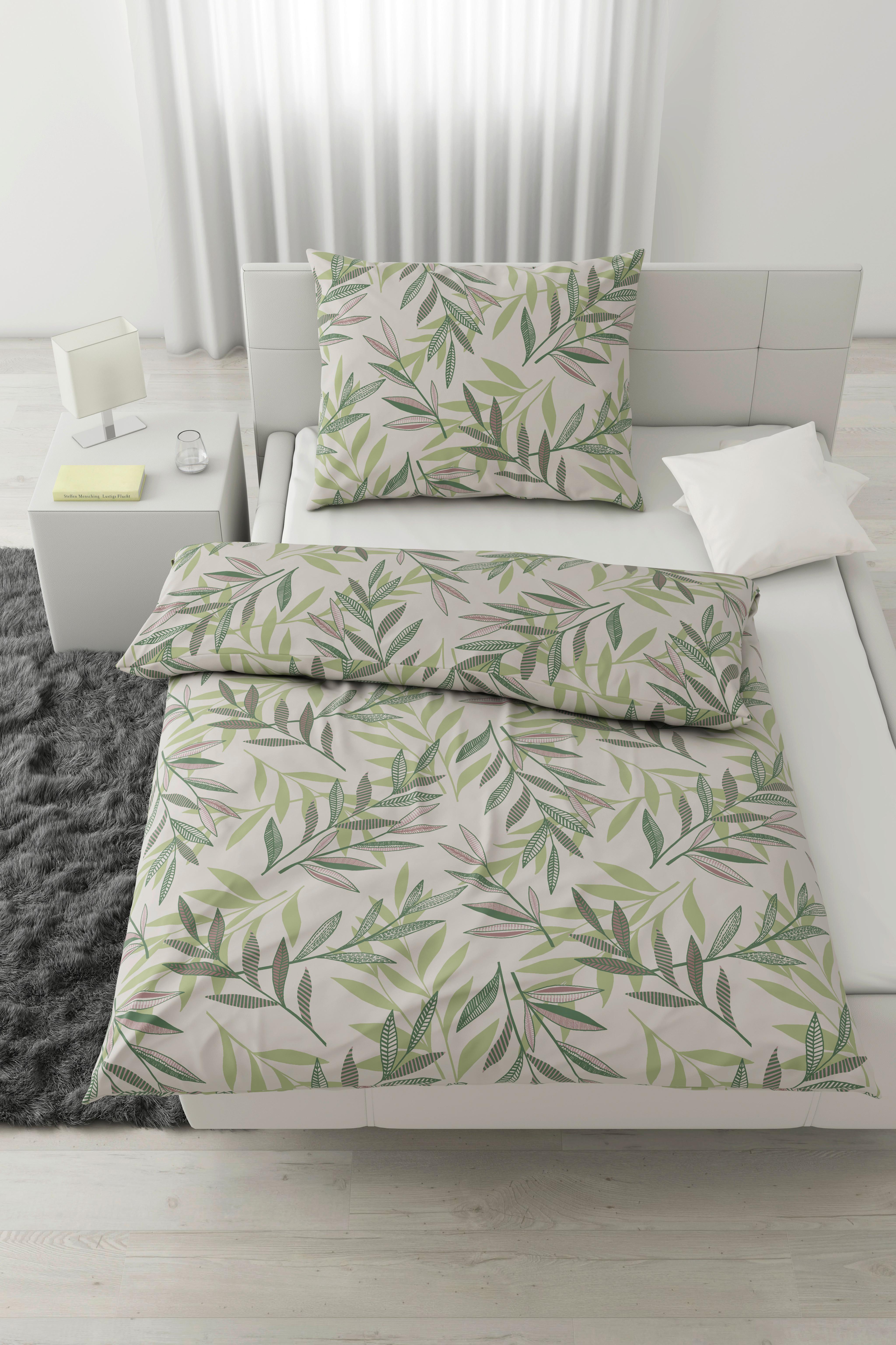 POVLEČENÍ STITCHED LEAVES - zelená/béžová, textil (140/200cm) - Modern Living
