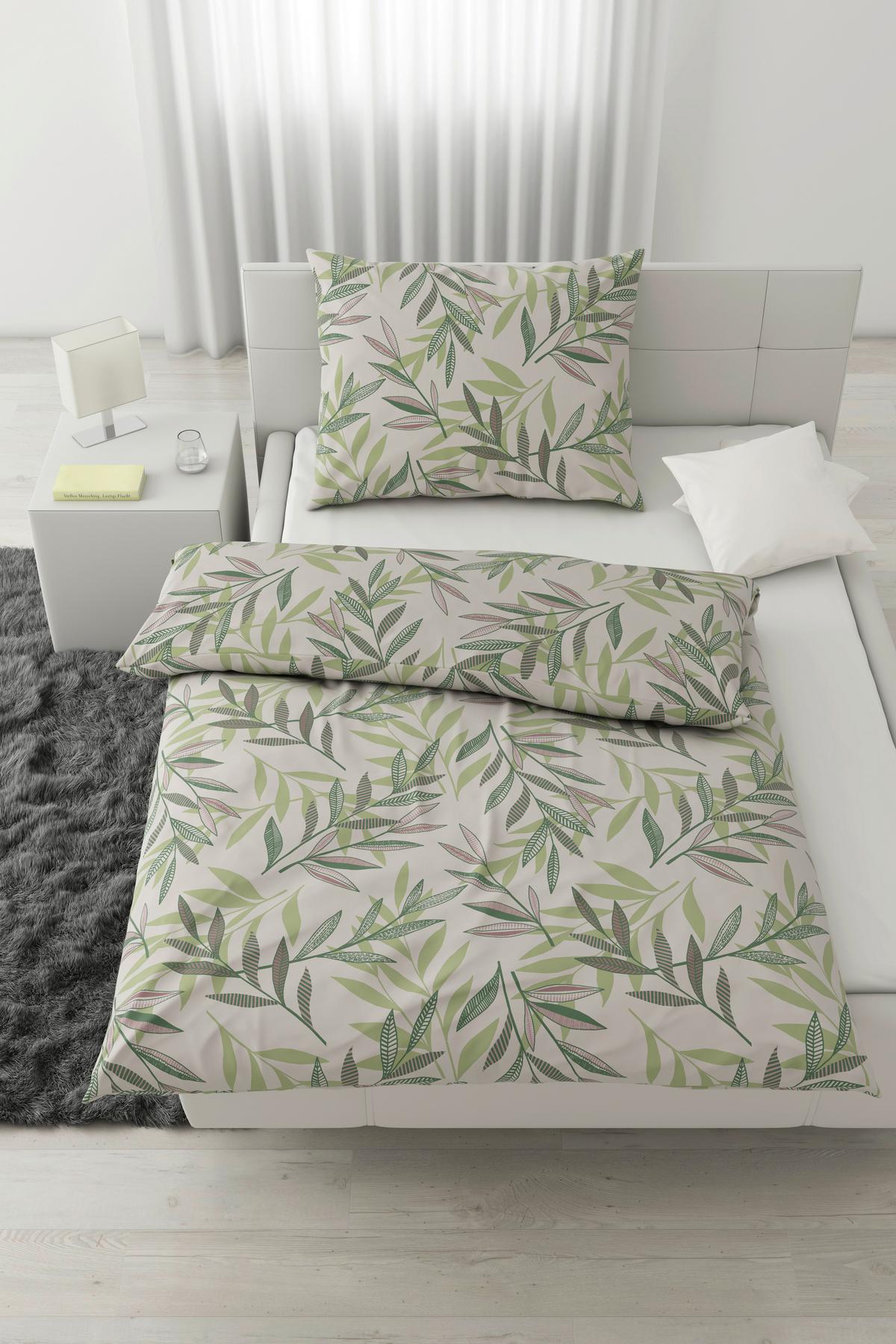POSTEĽNÁ BIELIZEŇ STITCHED LEAVES - zelená/béžová, textil (140/200cm) - Modern Living