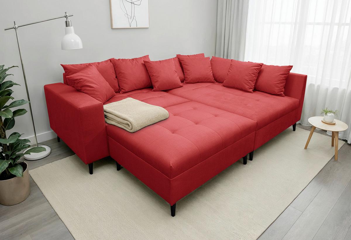 Ecksofa Pruno, Rot S: 247x174 Cm - Rot/Schwarz, Design, Textil (247/174cm) - MID.YOU
