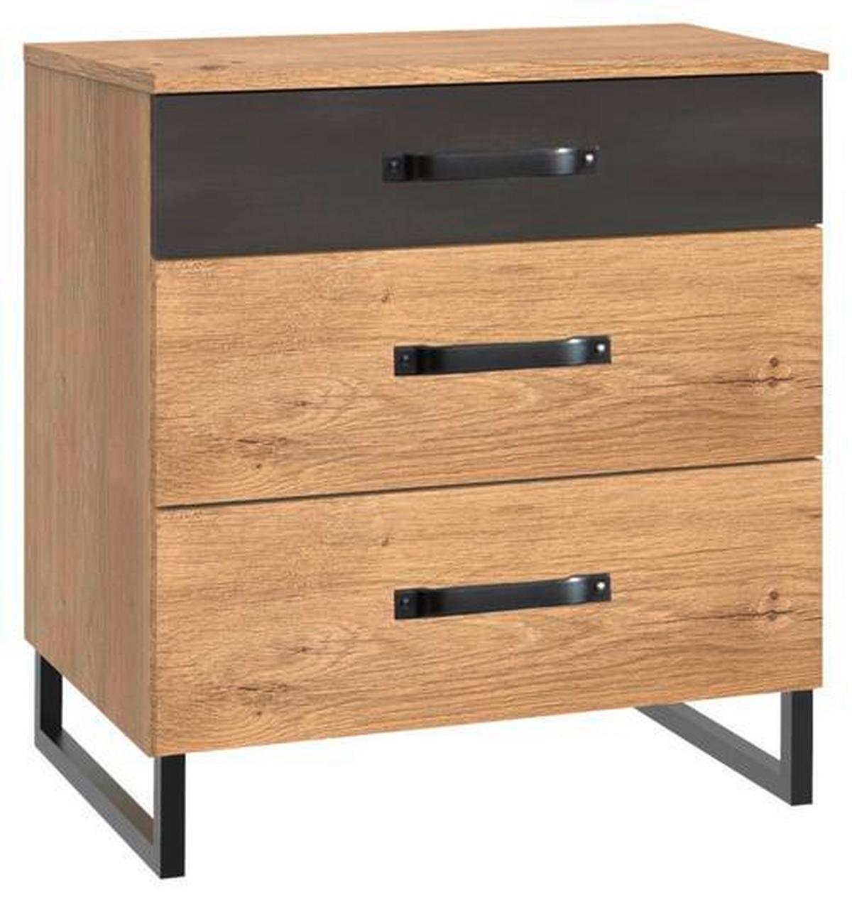 Nočný stolík Detroit šírka 53cm - grafitová/farba duba, Basics, kov/kompozitné drevo (53/70/40cm) - MID.YOU