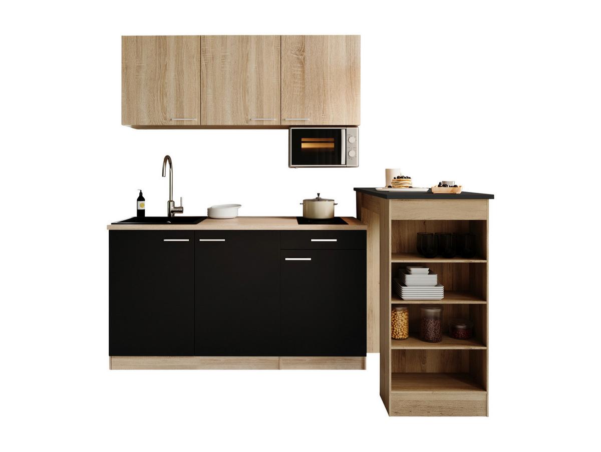 Miniküche Ingrid Schwarz/Eichefarben B: 150cm - Eichefarben/Schwarz, Design, Holzwerkstoff (150cm) - Respekta