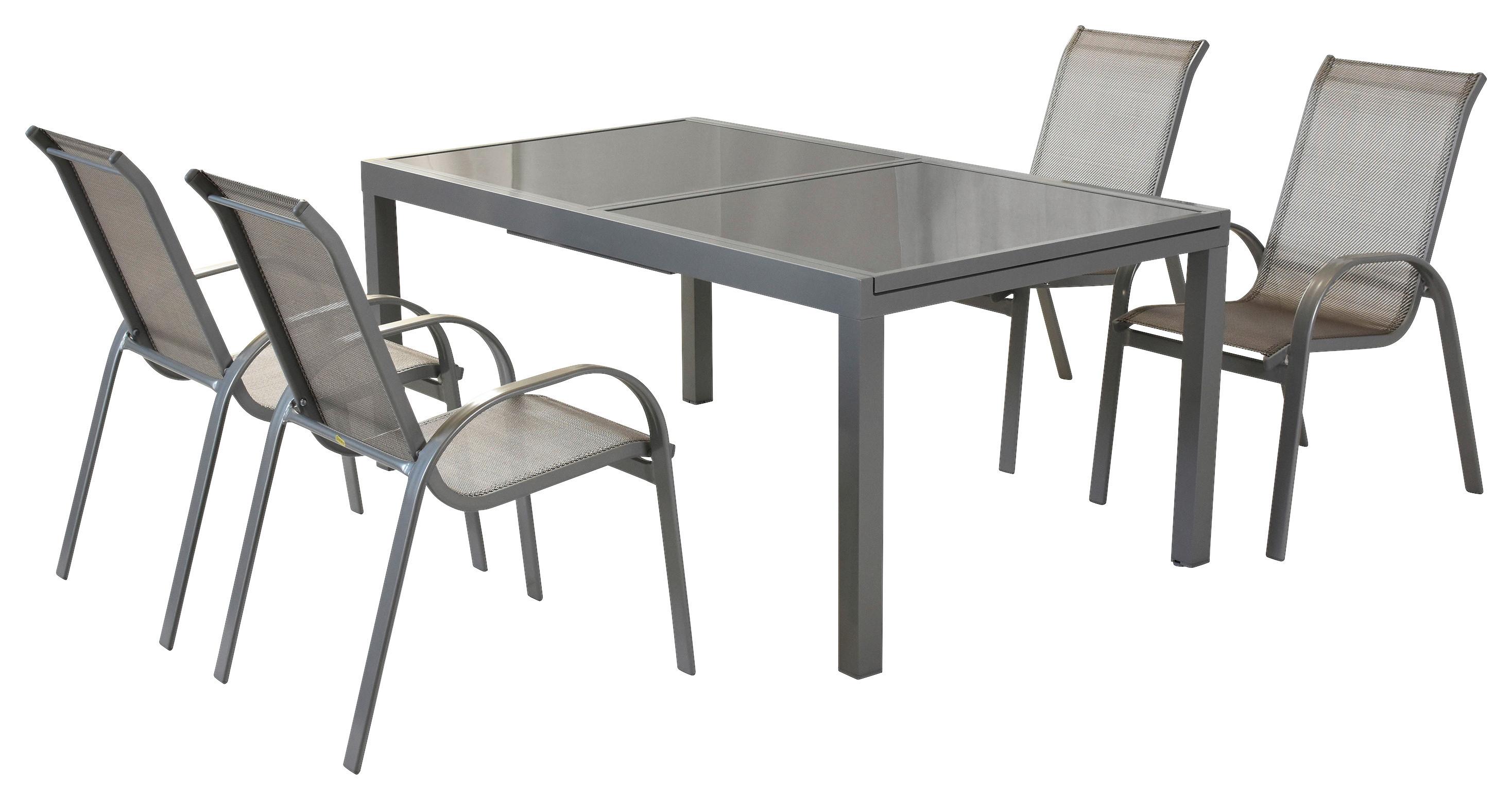 Gartenmöbel Set 5-Tlg. Amalfi aus Metall/Textil - Silberfarben/Braun, MODERN, Textil/Metall - Gardenson