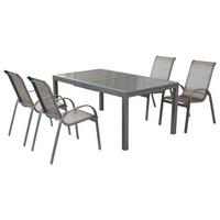 Gartenmöbel Set 5-Tlg. Amalfi aus Metall/Textil - Silberfarben/Braun, MODERN, Textil/Metall - Gardenson