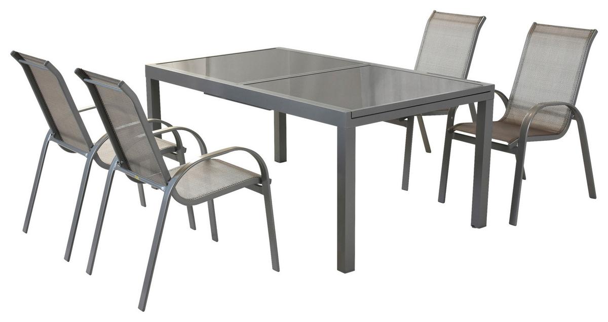 Gartenmöbel Set 5-Tlg. Amalfi aus Metall/Textil - Silberfarben/Braun, MODERN, Textil/Metall - Gardenson