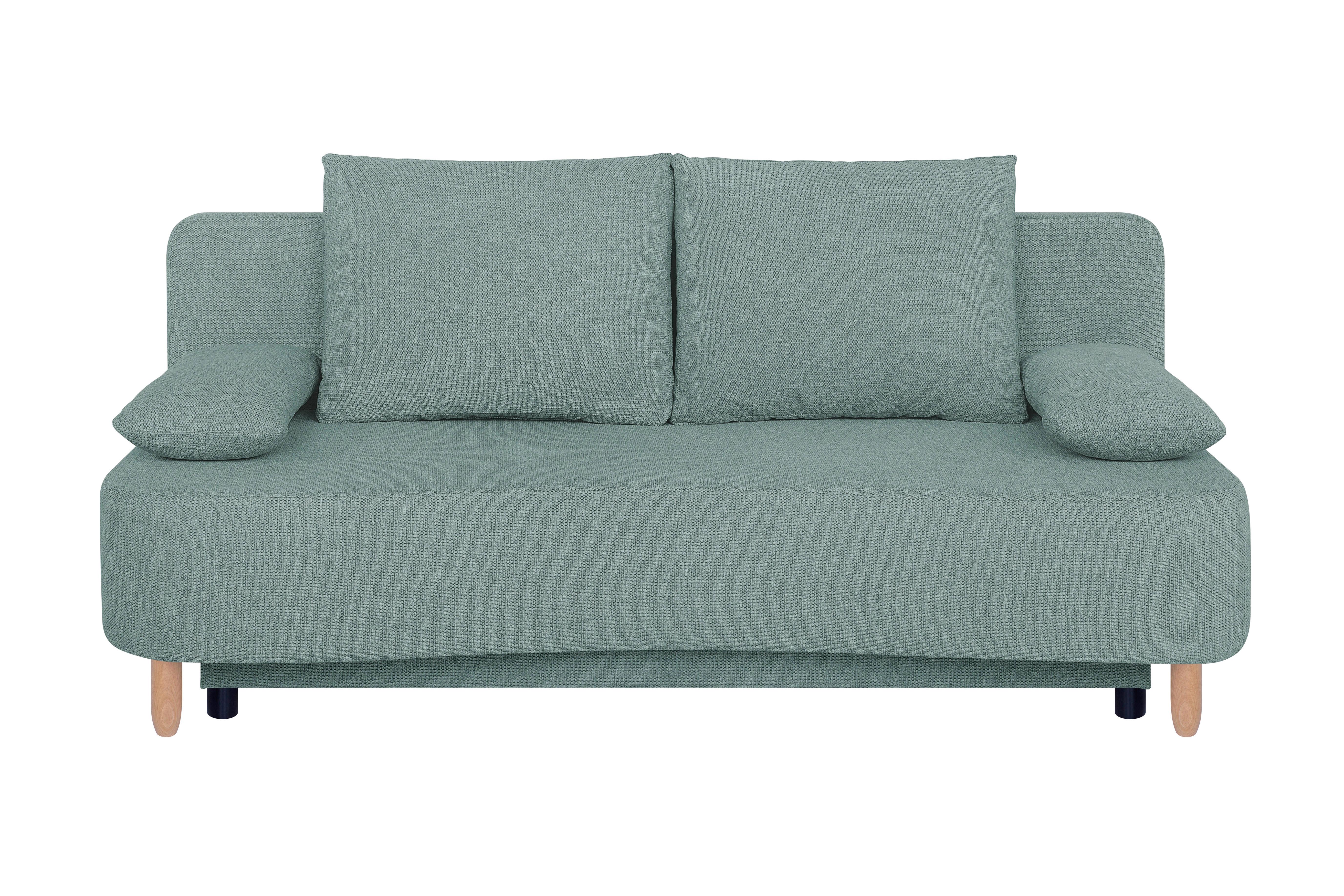 Pohovka LARA, modrosivá, pružinové jadro a úl. priestor - čierna/farba buka, Design, drevo/kompozitné drevo (193/86/85cm)