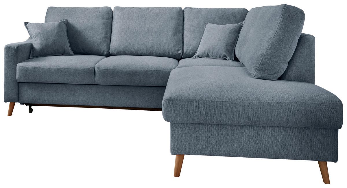 Ecksofa Mit Schlaffunktion Valentina Mit Kissen Blau - Blau/Naturfarben, KONVENTIONELL, Textil (230/200cm) - P & B