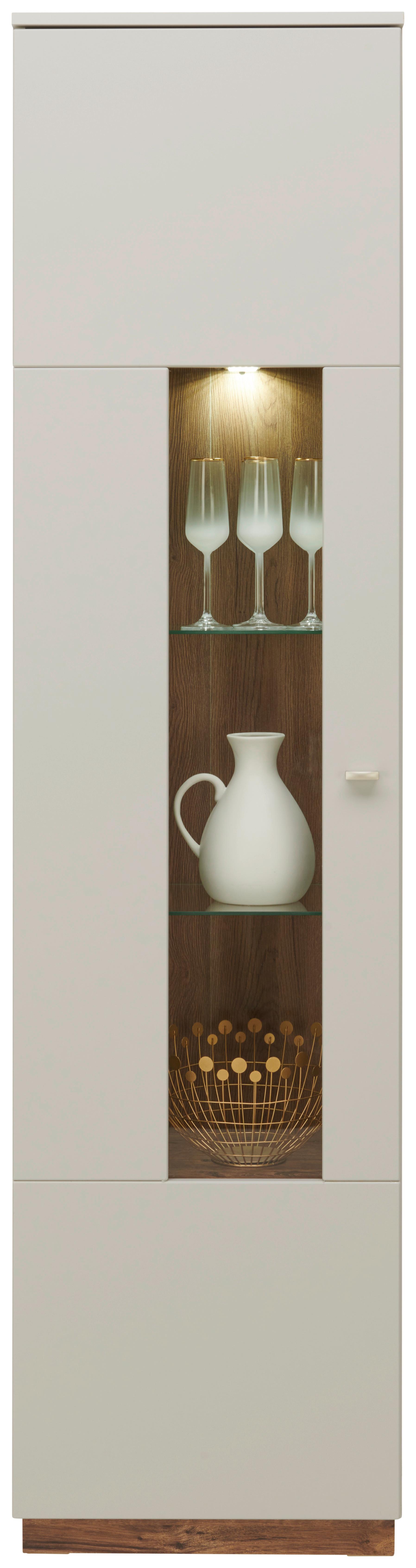 Vitrine Arian B: 50,1 cm Hellgrau/Eiche Dekor - Eichefarben/Hellgrau, MODERN, Glas/Holzwerkstoff (50,1/198,6/37,2cm)