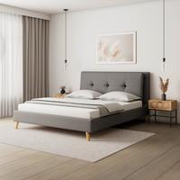 Nízka čalúnená posteľ CAMILLA 180x200 cm, sivá - sivá/prírodná farba, Modern, drevo/textil (180/200cm) - Bessagi Home