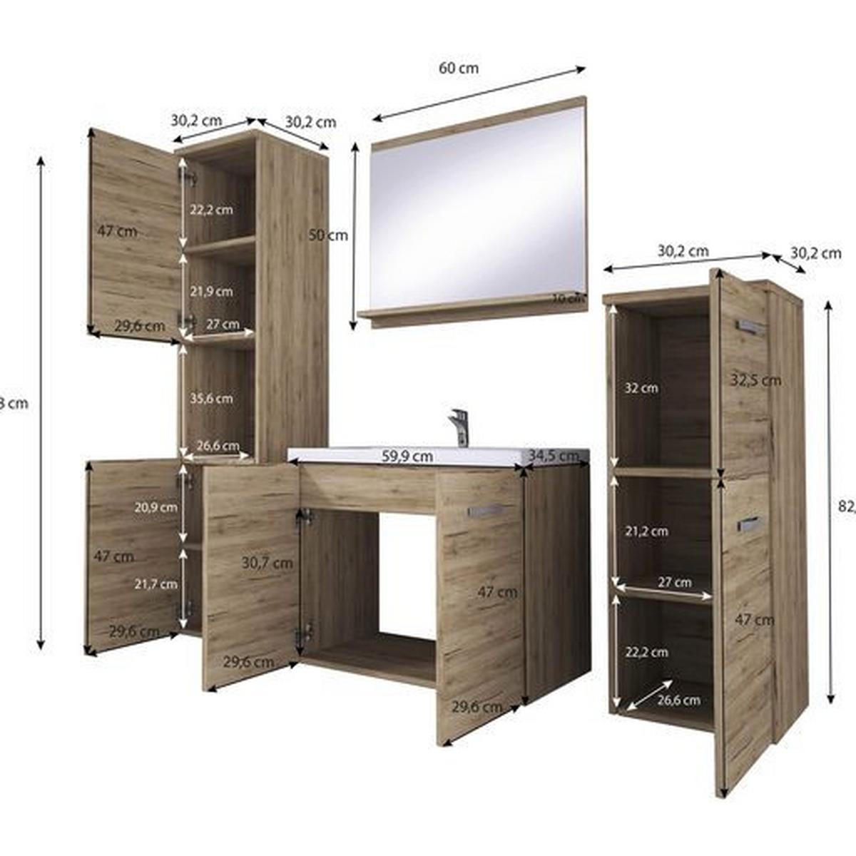 Kúpeľňa, 5 dielna sada , DUB TMAVÝ - biela/biela s vysokým leskom, Lifestyle, kov/kompozitné drevo (120cm) - P & B