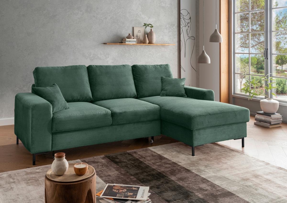 Eckschlafsofa Zona, Dunkelgrün S: 237x143 Cm - Dunkelgrün/Schwarz, KONVENTIONELL, Textil (237/143cm) - Livetastic