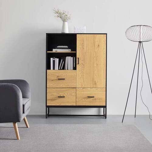 Komoda GIORGIA - čierna/farba duba, Modern, kov/kompozitné drevo (100/140/40cm) - Bessagi Home