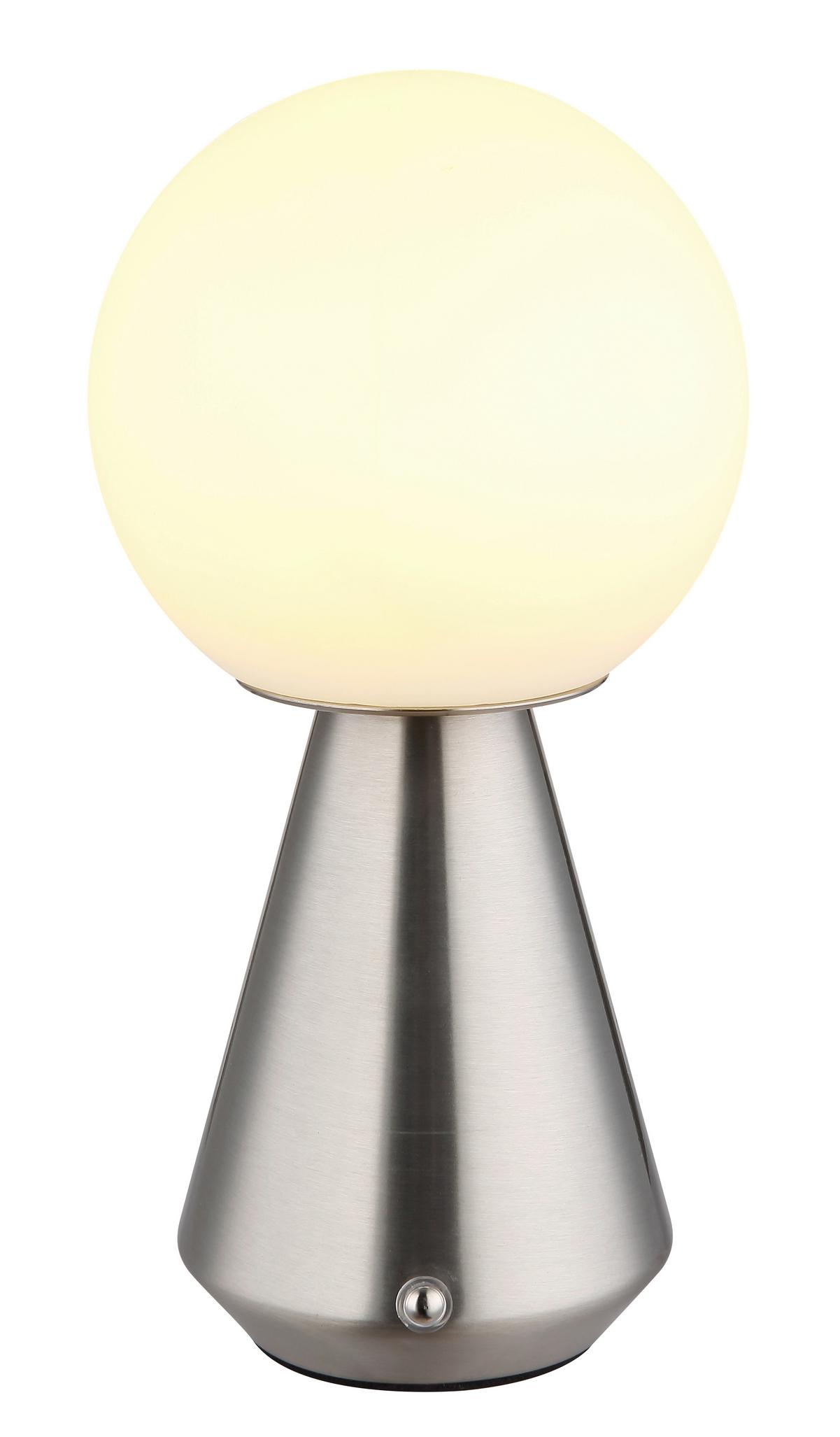 Akku-tischleuchte Sora Weiß Nickelfarben D:12cm - Weiß/Nickelfarben, Design, Kunststoff/Metall (12/23,5cm) - Globo