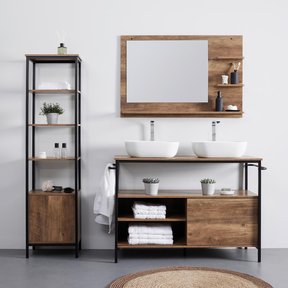 Koupelnové zrcadlo DELL - přírodní barvy, Moderní, kompozitní dřevo/sklo (110/75/15cm) - Bessagi Home