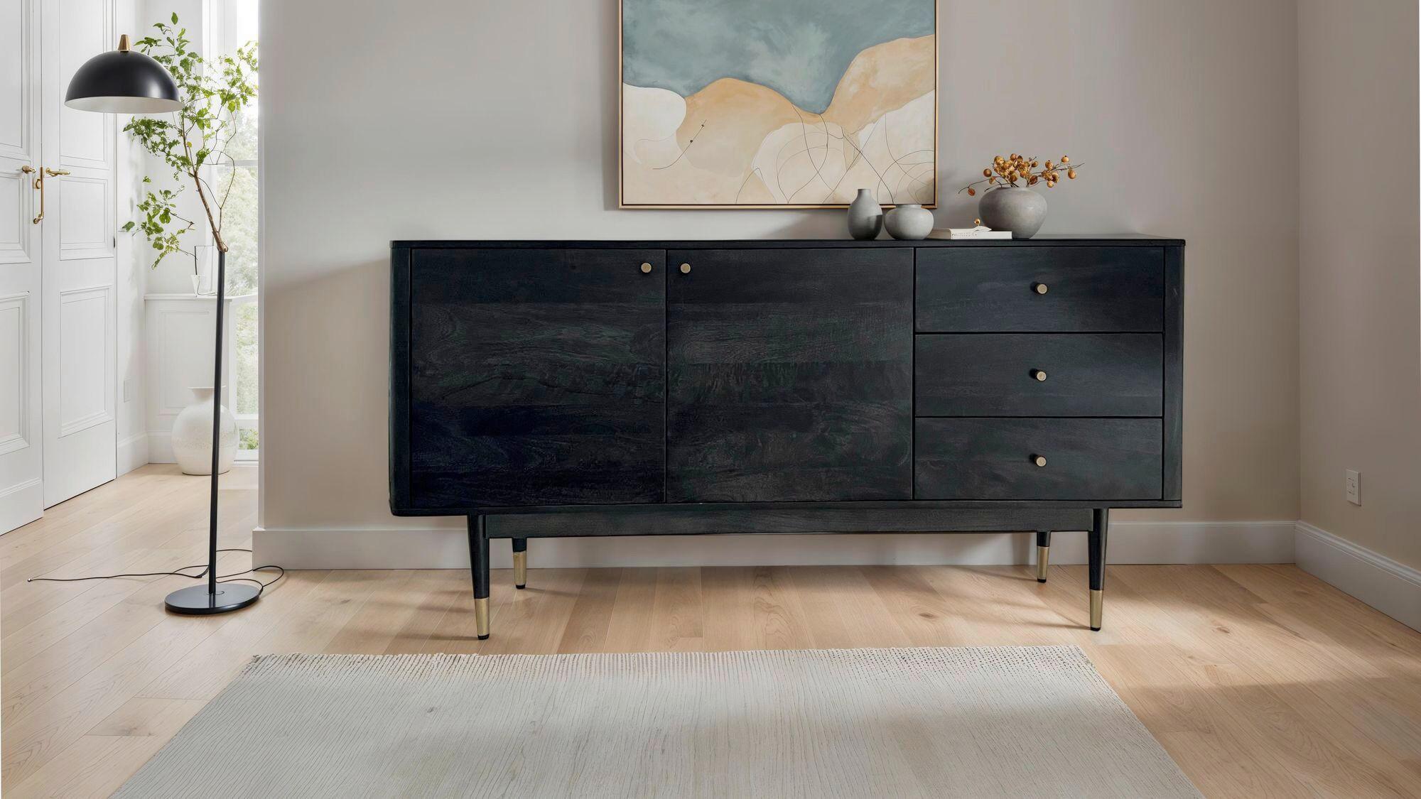 Sideboard Schwarz B: 160 cm - Goldfarben/Schwarz, Natur, Holz (160/81/42cm) - Livetastic