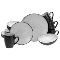 Kombiservice Malmö Schwarz, Grauweiß 16--Teilig - Grauweiß/Schwarz, Basics, Keramik - Creatable