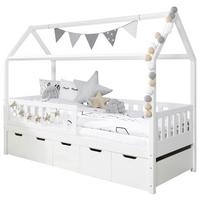 Hausbett 90x200cm Kiefer Weiß Mit 2 Schubladen - Weiß, MODERN, Holz (90/200cm) - MID.YOU