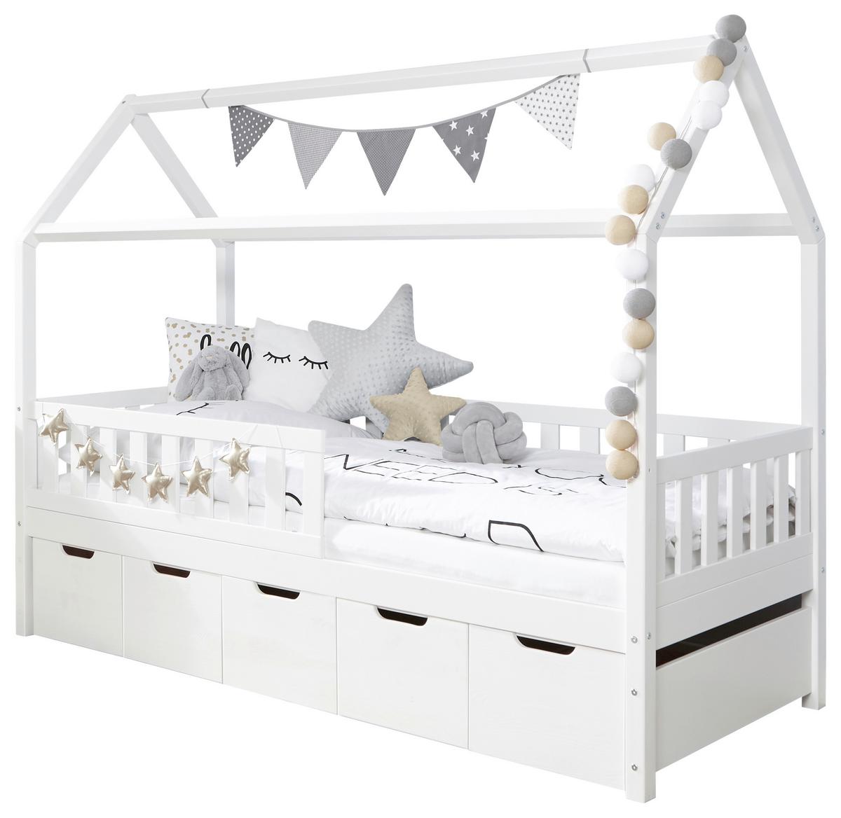 Hausbett 90x200cm Kiefer Weiß Mit 2 Schubladen - Weiß, MODERN, Holz (90/200cm) - MID.YOU