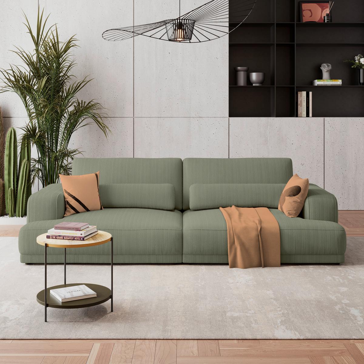 Bigsofa Savona Cord hellgrün, 260x111cm - Hellgrün, Trend, Textil (260/77/111cm) - Luca Bessoni