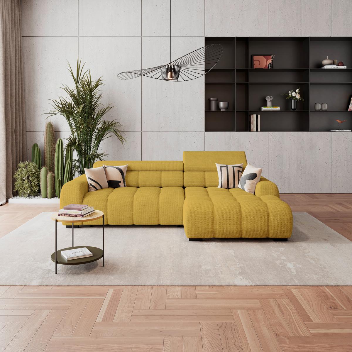 Ecksofa Fargo S Senffarben, B: 285 Cm - Senfgelb/Schwarz, Trend, Textil (285/168cm)