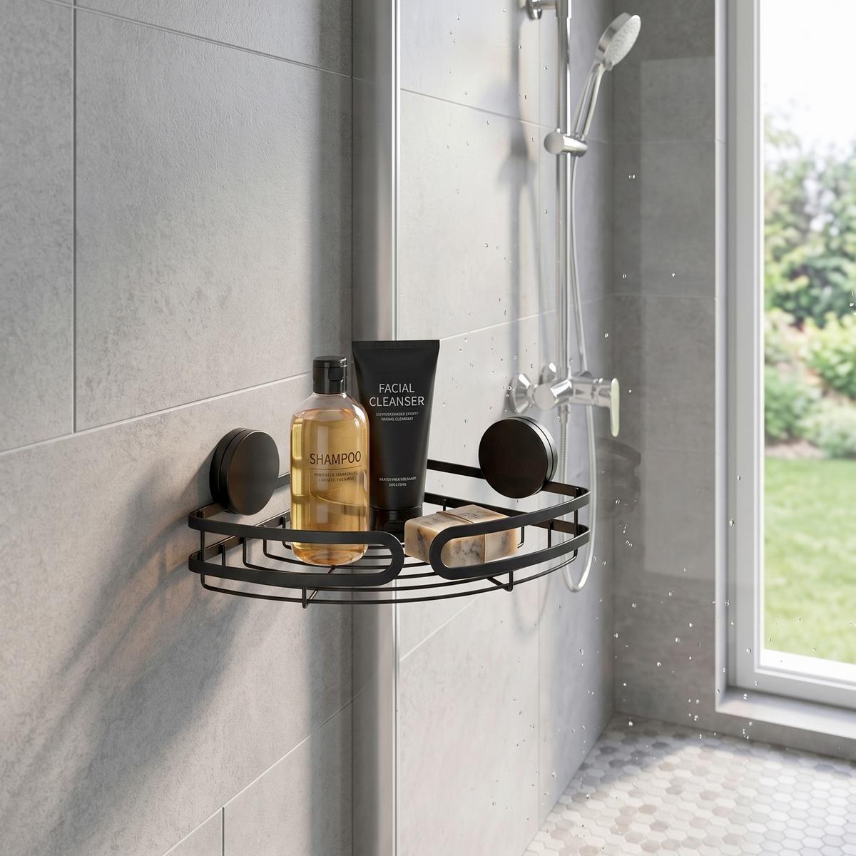 Regál do sprchovacieho kúta STATIC LOC PAVIA 24872100 - čierna, Modern, kov (27/9,8/20cm) - Wenko