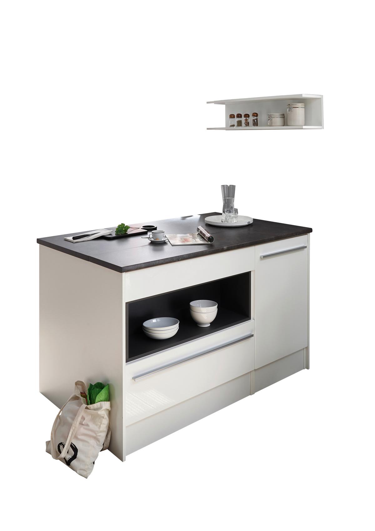 Kücheninsel Jazz Weiß/Anthrazit 145x90x90 cm - Weiß Hochglanz/Anthrazit, KONVENTIONELL, Holzwerkstoff (145/90/90cm) - P & B