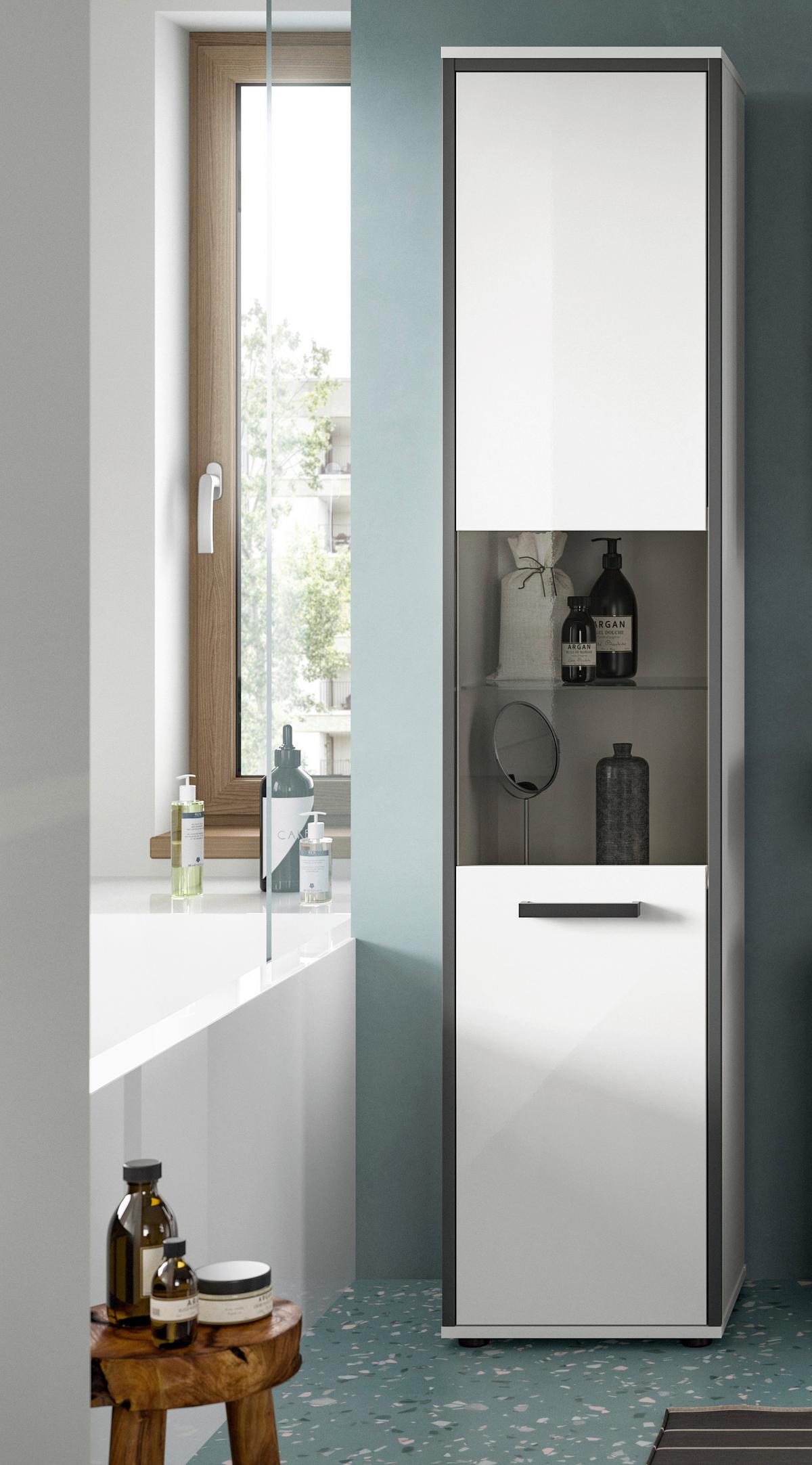 Hochschrank Kojak, Weiß Hochglanz B: 40 Cm - Weiß Hochglanz/Schwarz, MODERN, Holzwerkstoff (40/188/34cm) - MID.YOU