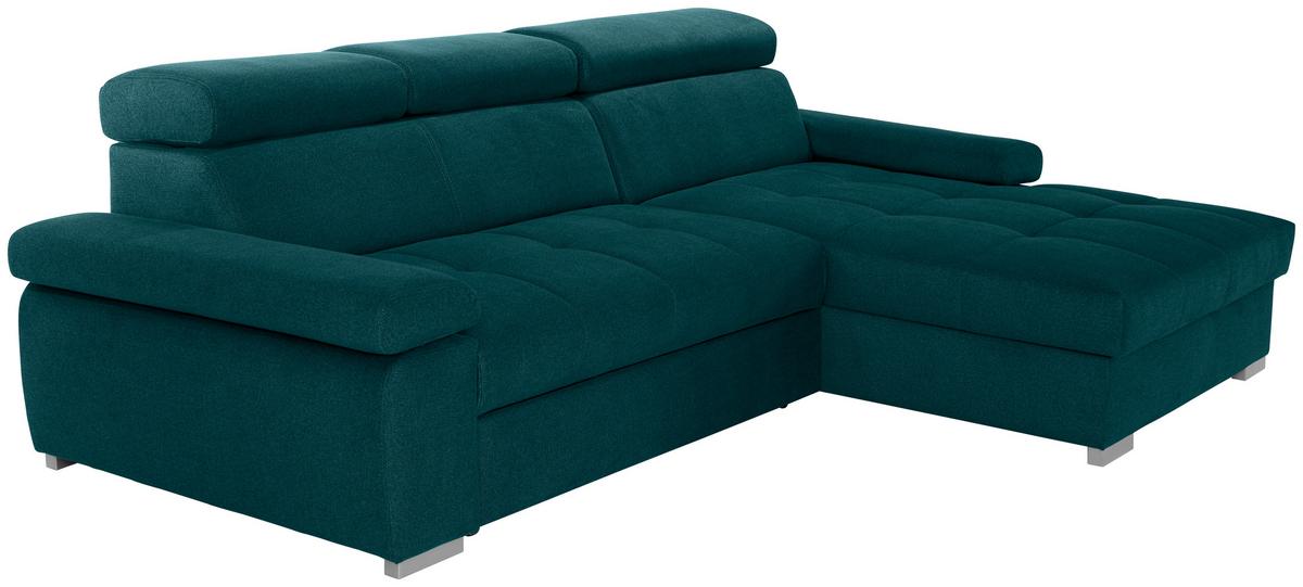 Ecksofa Perry - Dunkelgrün/Silberfarben, Design, Textil (292/183cm) - Livetastic
