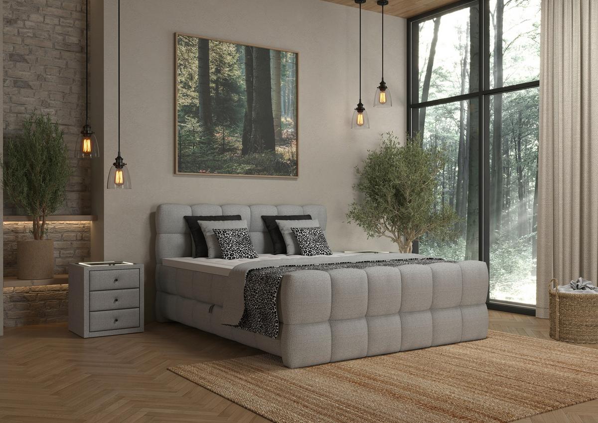 Boxspringbett Brisbane inkl. Bettkasten 160x200 - Hellgrau/Schwarz, Trend, Holz/Holzwerkstoff (160/200cm) - Sembella