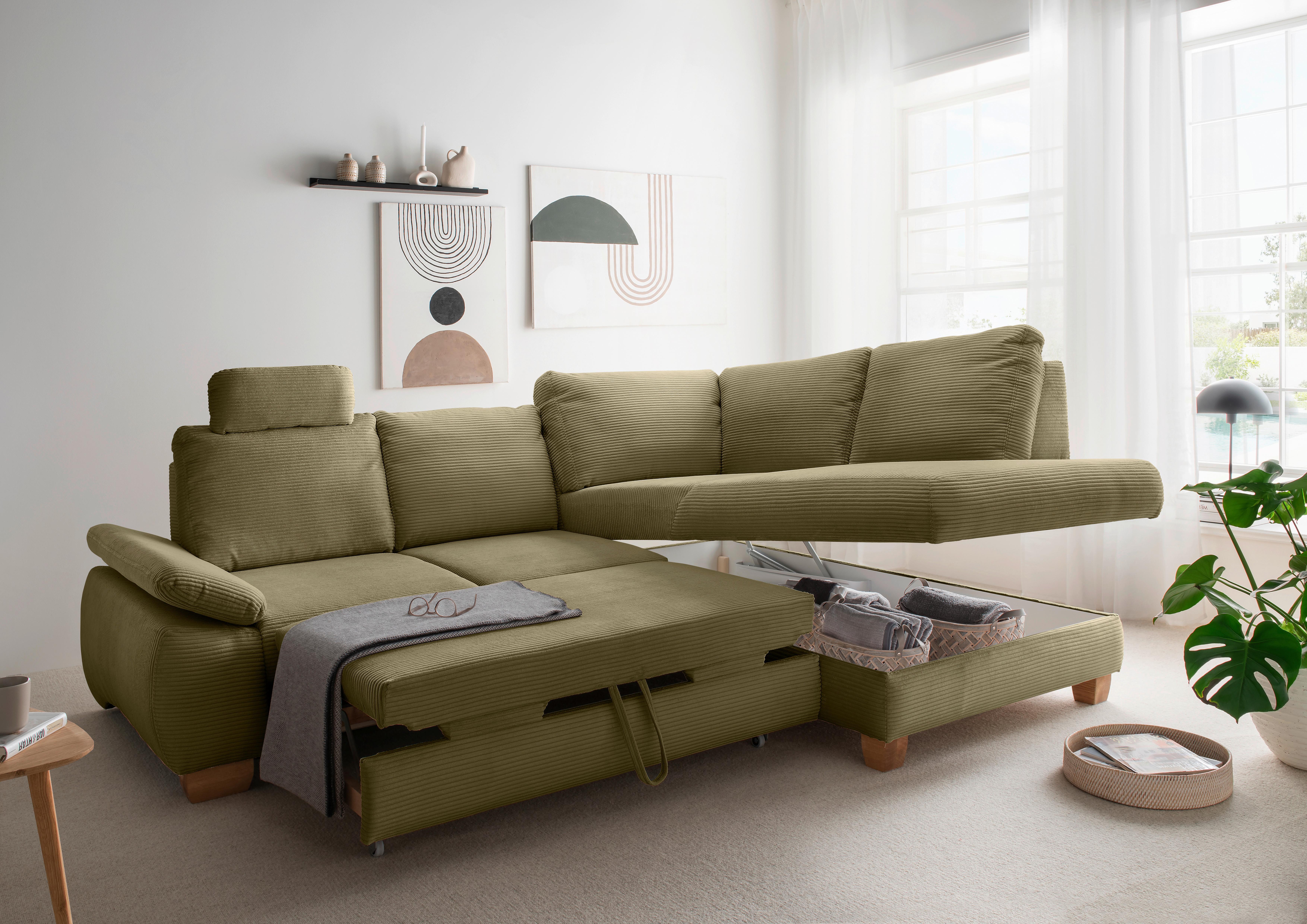 Eckschlafsofa Positano Olivgrün S: 261x206 Cm - Wildeiche/Olivgrün, MODERN, Textil (261/206cm) - Livetastic