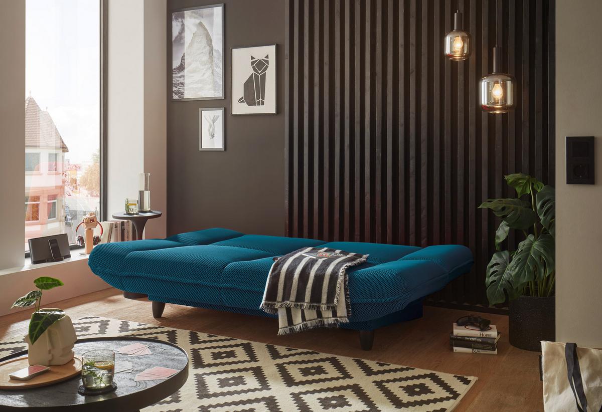 Schlafsofa Amalia Petrol B: 200 cm - Petrol/Schwarz, KONVENTIONELL, Textil (200/88/90cm) - MID.YOU
