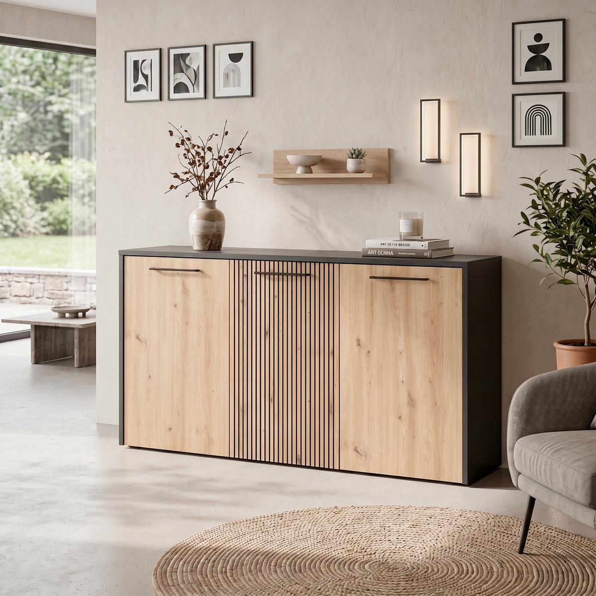 Kommode LOUIS dub Artisan/černá - černá/barvy dubu, Trend, kompozitní dřevo/plast (165/88/42cm)
